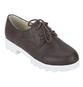 Joy n Fun Frosted Leather Broad Toe Comfortable White Sole Dark Brown Laced Formal Shoes for Boys/ Kids