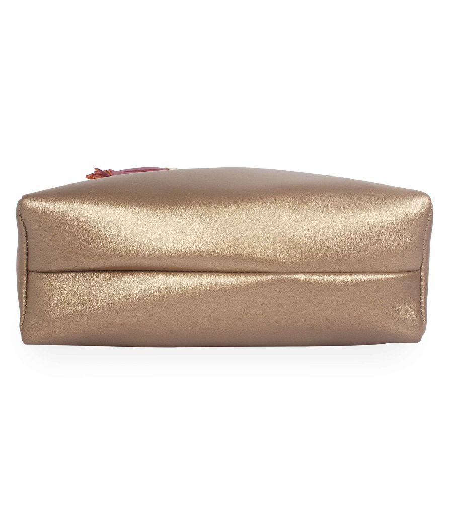Aliado Polyester Gold & Maroon Zipper Closure Handbag 