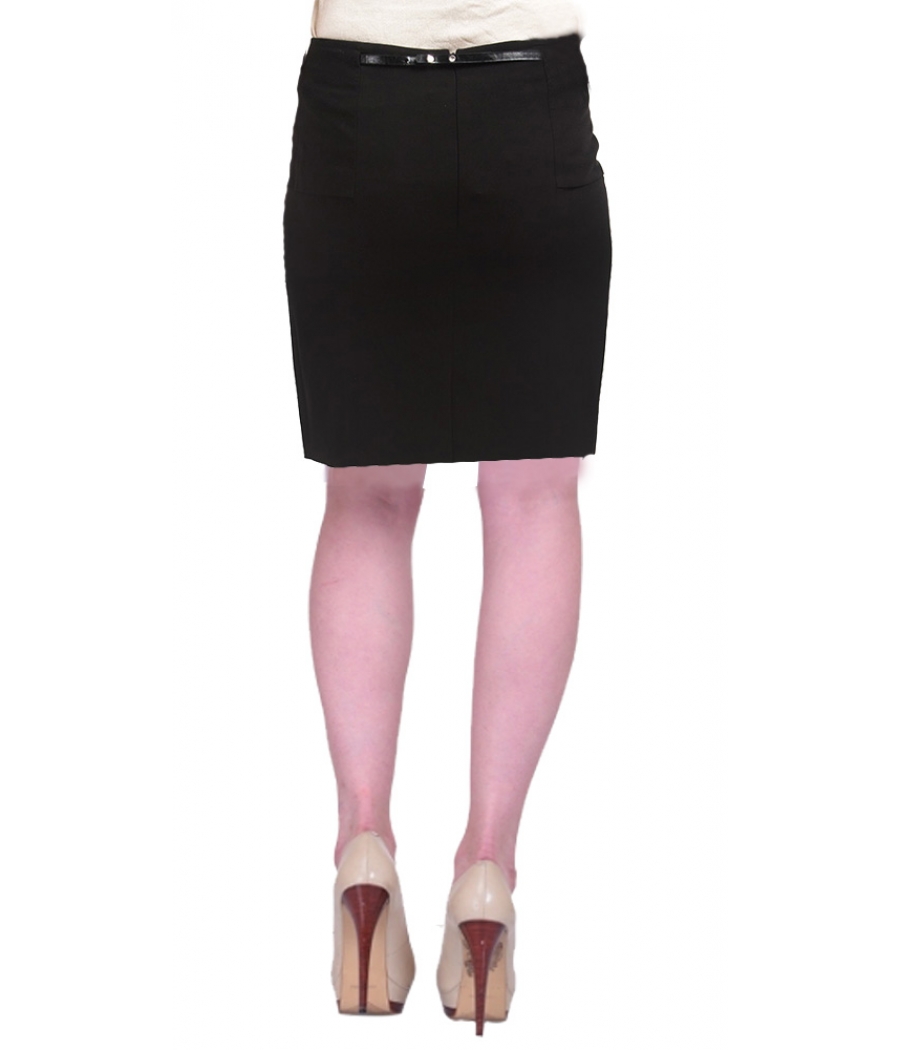  G2000 Women Polyester Solid Black Zip Closure Casual Midi Skirt