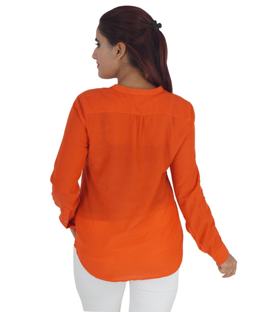 Zara Women Viscose Solid Orange Full Sleeves Casual Top