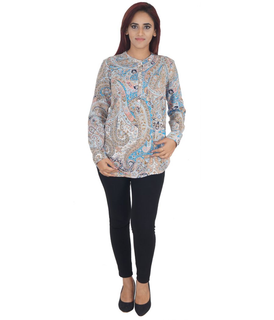  Lands End Silk Satin Paisley Print Multi Coloured Full Sleeved Casual Tunic
