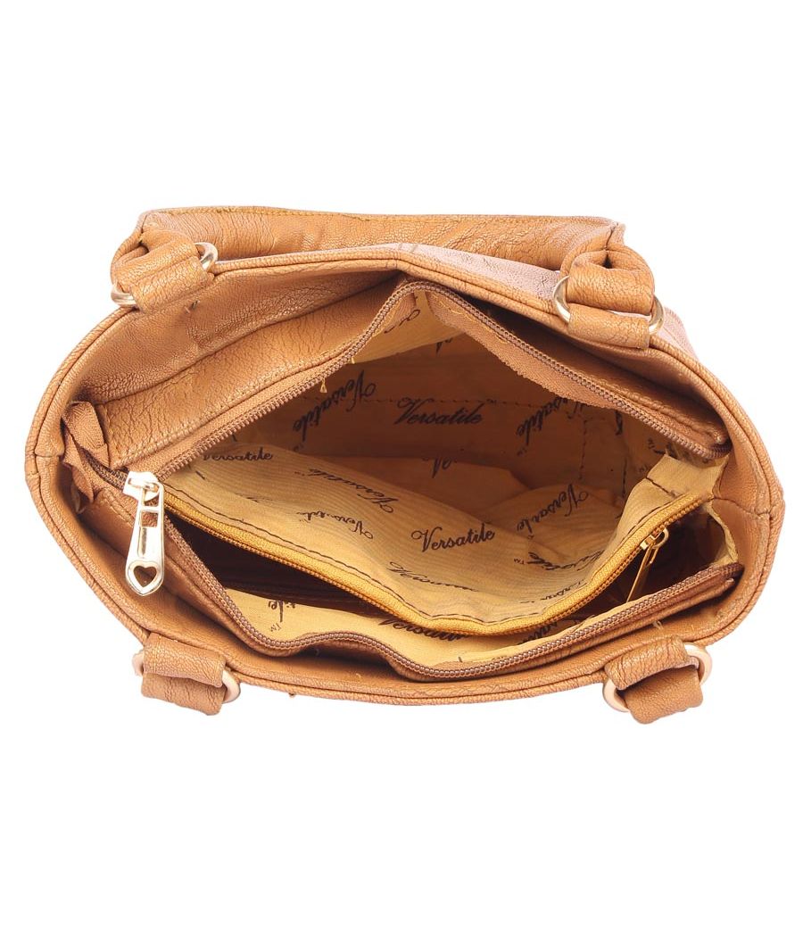 Aliado Faux Leather Brown Coloured Zipper Closure Handbag 