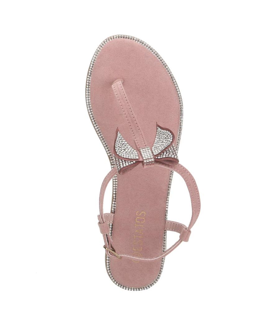 Estatos Leather Pink Buckle Closure T Strap Open Toe Casual Flat  Sandals