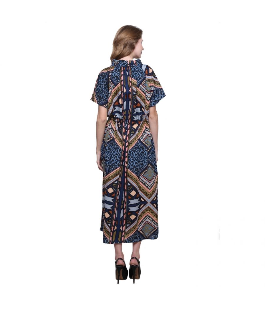 Estance Crepe Abstract Print Multicoloured Maxi Dress