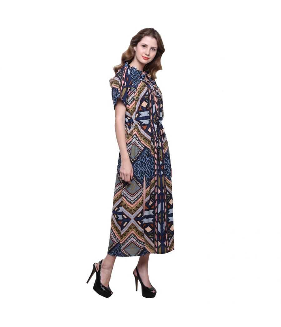 Estance Crepe Abstract Print Multicoloured Maxi Dress