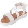 Estatos Faux Leather Open Toe Cross Strap Buckle Closure Mesh Style White Platform Heel Sandals for Women