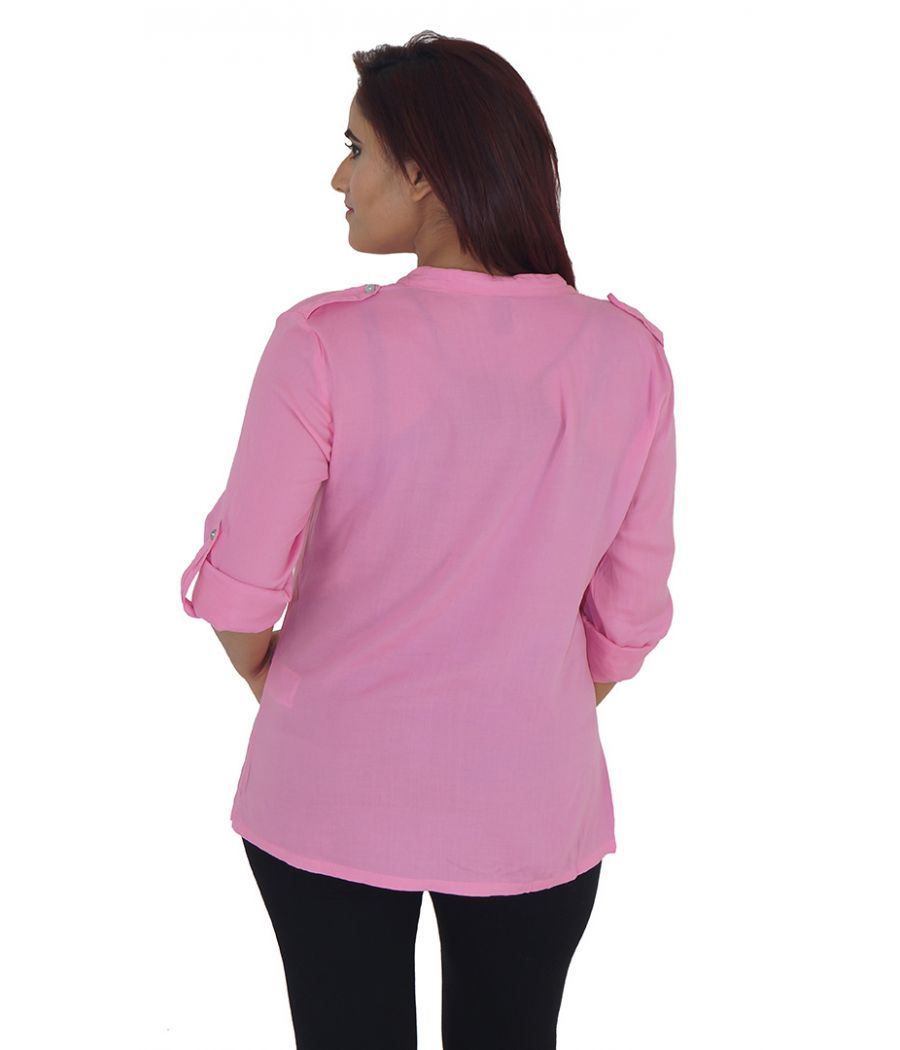 Vero Moda Viscose Solid Pink Coloured Full Sleeved Casual Shirt 