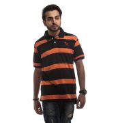  Muscle Polycotton Plain Striped Orange & Black Half Sleeves Casual T-shirt