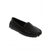Estatos Broad Toe Black Comfortable Flat Slip On Loafers for Women