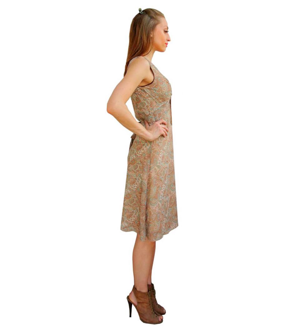 Paisley Printed Light Brown Dress