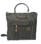 Aliado Black Artificial Leather Zipper Closure Handbag