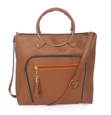  Aliado Brown Artificial Leather Zipper Closure Handbag