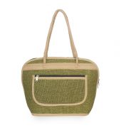Aliado Textile Green Color Zipper Closure Handbag 