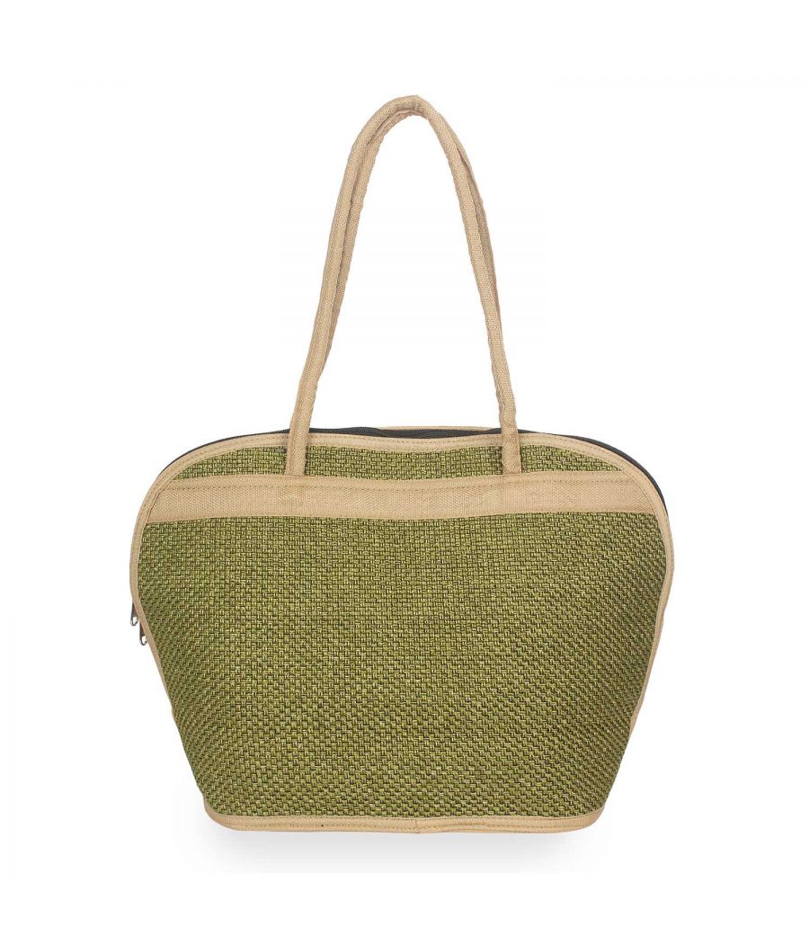 Aliado Textile Green Color Zipper Closure Handbag 