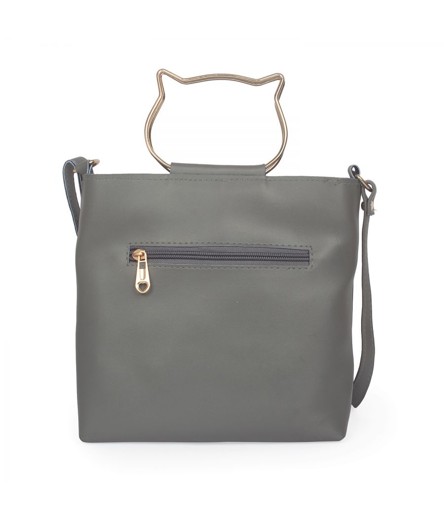 Aliado Gray Artificial Leather Zipper Closure Handbag