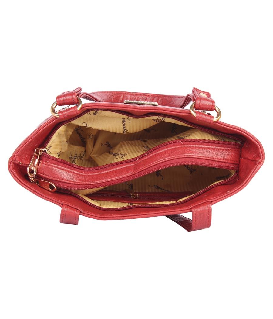 Aliado Faux Leather  Red      Coloured Zipper Closure Tote Bag 