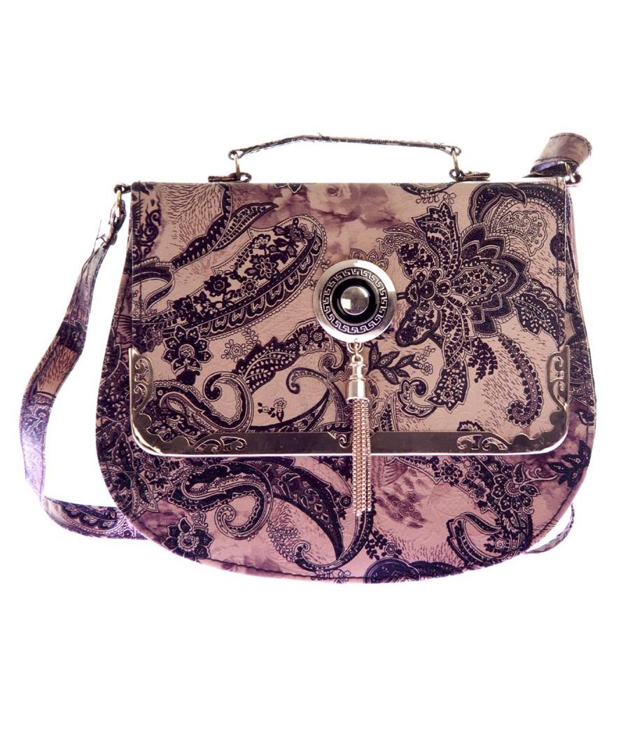 Envie Faux Leather Brown Embellished Magnetic Snap Sling Bag 