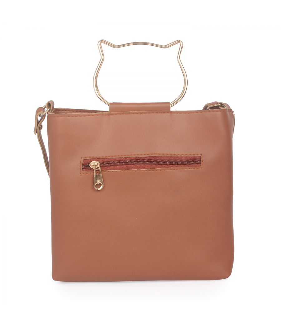 Aliado Brown Artificial Leather Zipper Closure Handbag