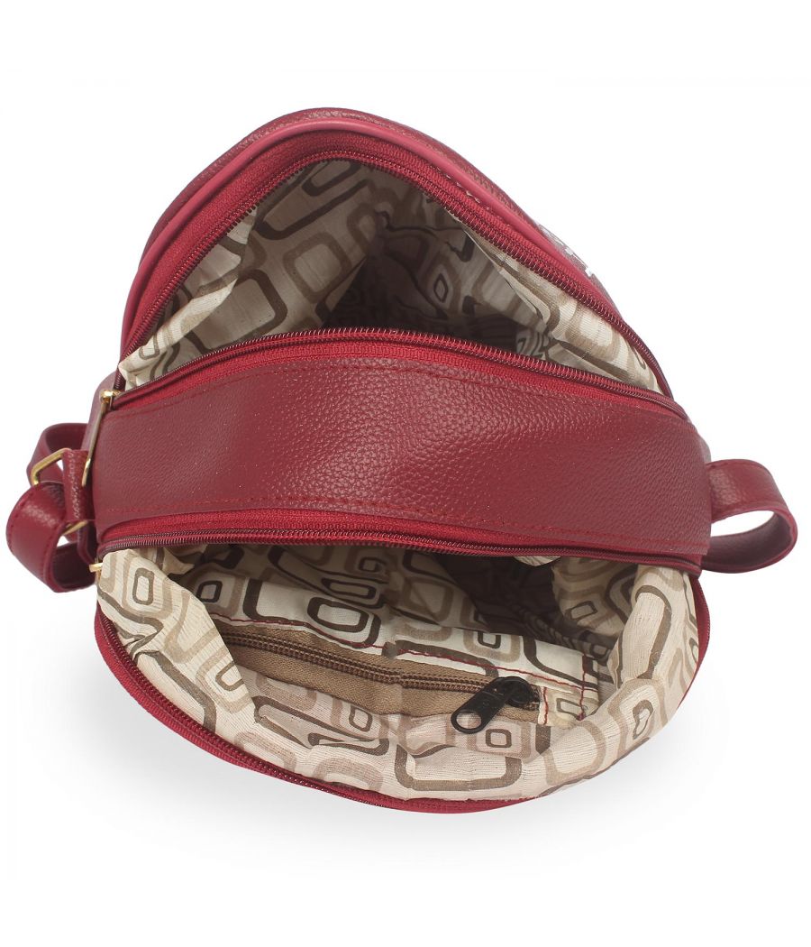 Aliado Polyester Printed Maroon Zipper Closure Handbag 