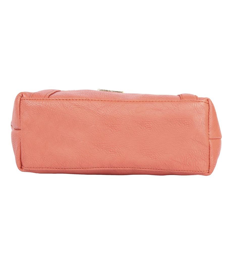 Aliado Faux Leather Peach Coloured Zipper Closure Tote Bag 