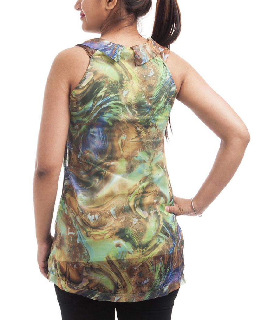  Wills Clublife Crepe Plain Tie n Dye Multi Coloured Round Neck Sleeveless Casual Tunic
