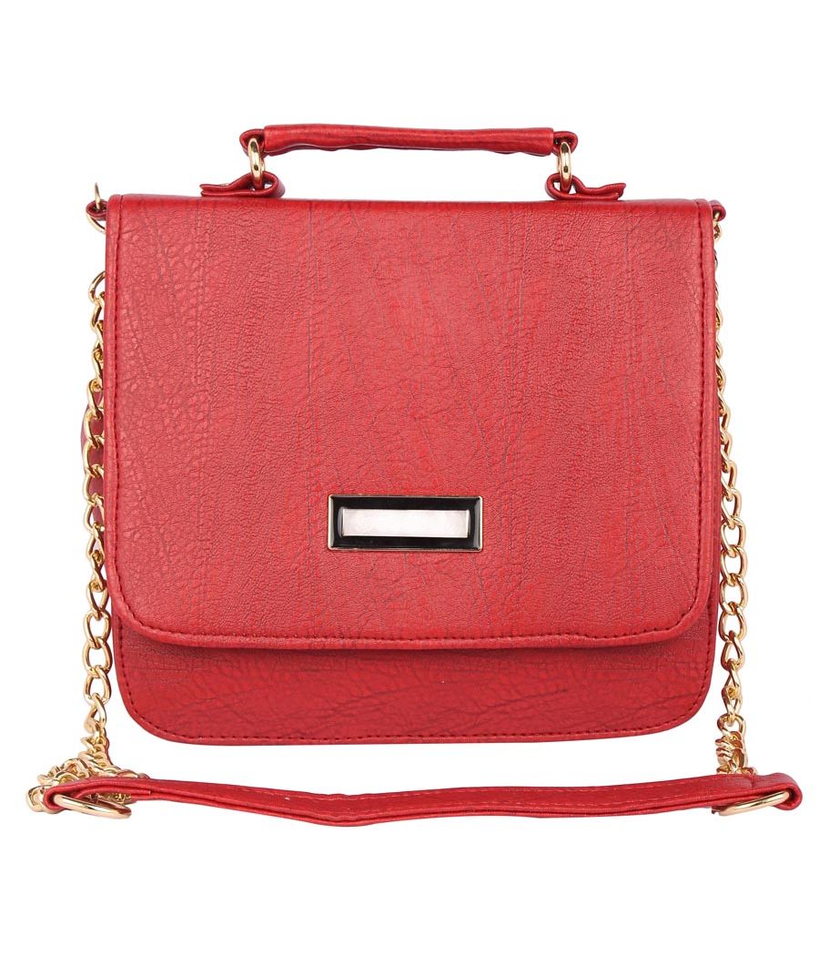 Aliado Faux Leather Embellished             Red Magnetic Snap Closure Crossbody Bag