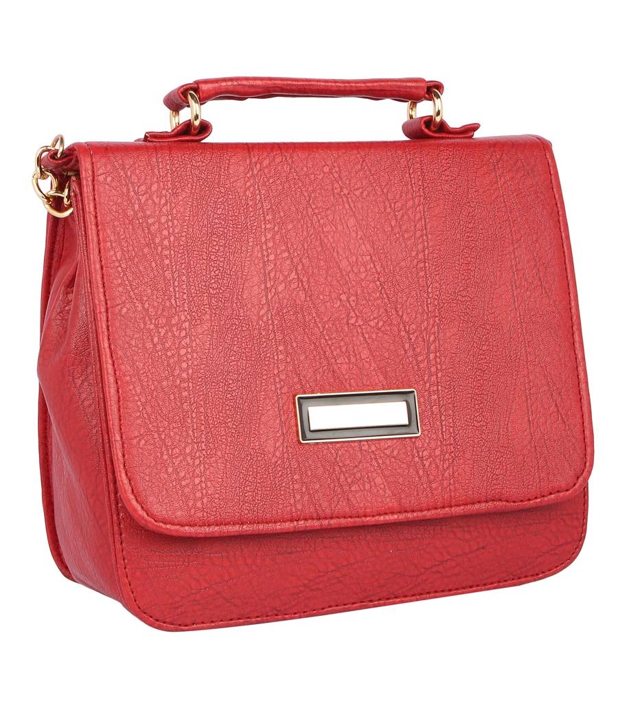Aliado Faux Leather Embellished             Red Magnetic Snap Closure Crossbody Bag