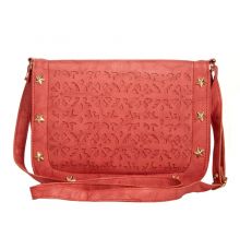 Envie Faux Leather Peach Coloured Magnetic Snap Embellished Sling Bag