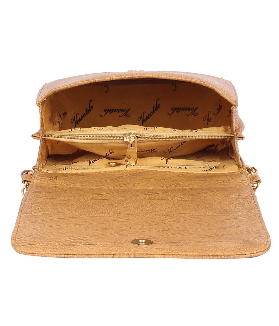 Aliado Faux Leather Embellished                 Beige Magnetic Snap Closure Crossbody Bag