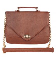 Aliado Faux Leather Embellished           Brown Twist Lock Closure Crossbody Bag
