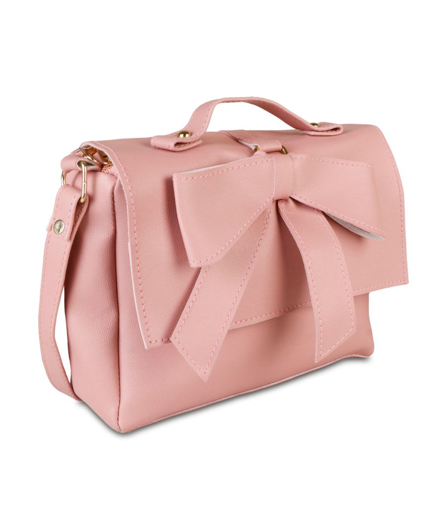 Aliado Peach Color Artificial Leather Zipper Closure Handbag