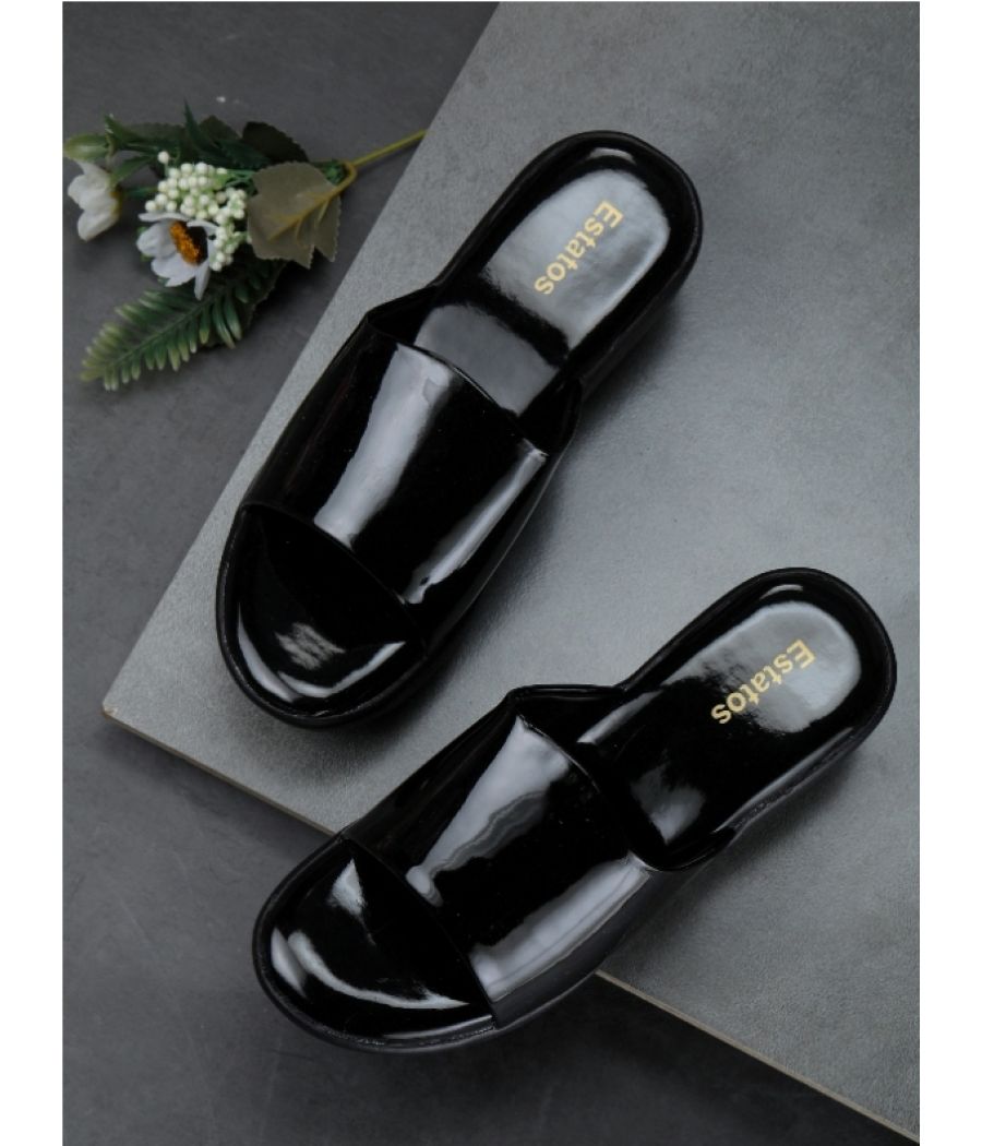 Estatos Open Toe Platform Heels Black Sandals for Women (P23V1104)