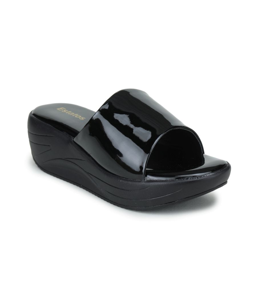 Estatos Open Toe Platform Heels Black Sandals for Women (P23V1104)