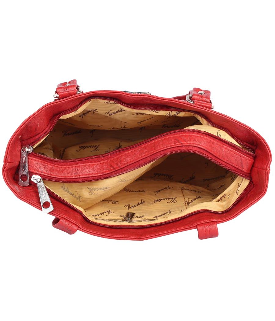 Aliado Faux Leather Red         Coloured Zipper Closure Handbag