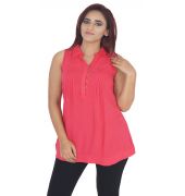AND Polyester Plain Solid Coral Sleeveless Casual Top 