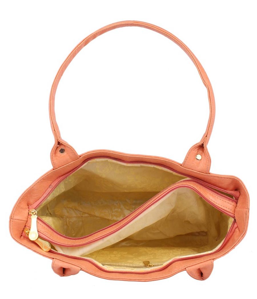 Aliado Faux Leather              Peach Coloured Zipper Closure Handbag