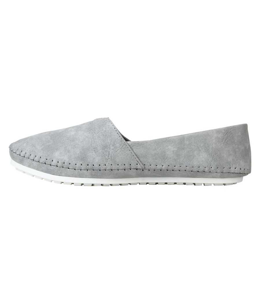 Estatos Frosted Suede Leather Broad Toe Grey Comfortable Flat Slip On Espadrilles for Women