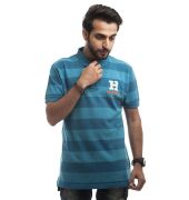 Tommy Hilfiger Polycotton Teal & Blue Plain Striped Regular Fit Casual T-shirt 
