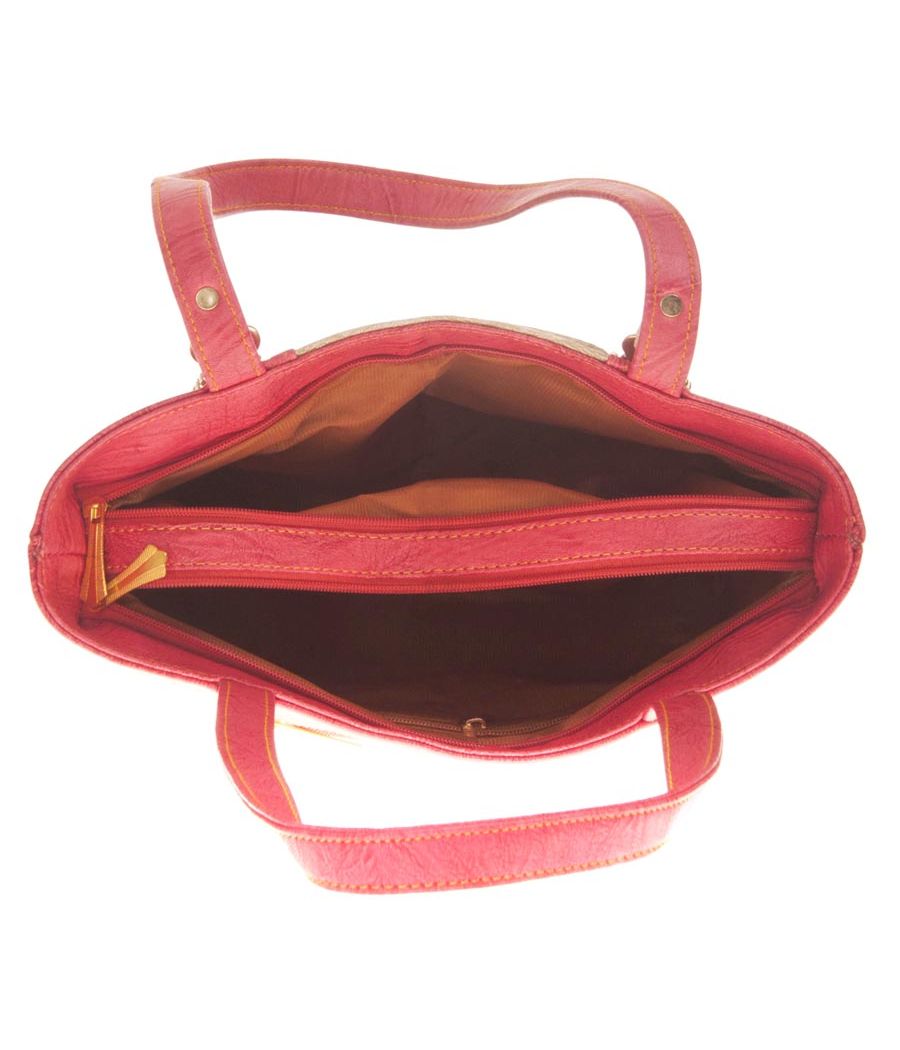 Aliado Faux Leather Peach Coloured Zipper Closure Croc Pattern Handbag 