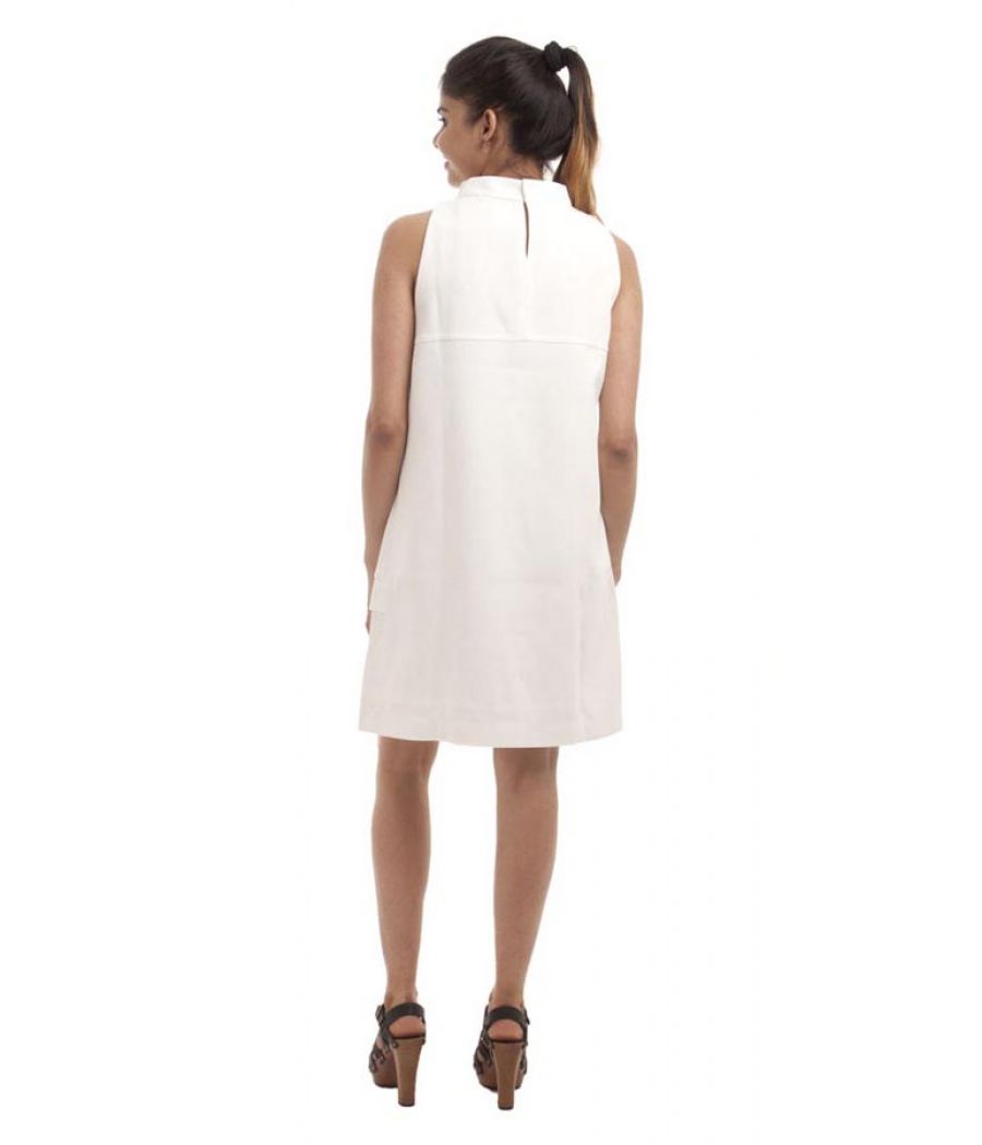 Zara Basic Polyester Plain Solid White Sleeveless Midi Shift Dress
