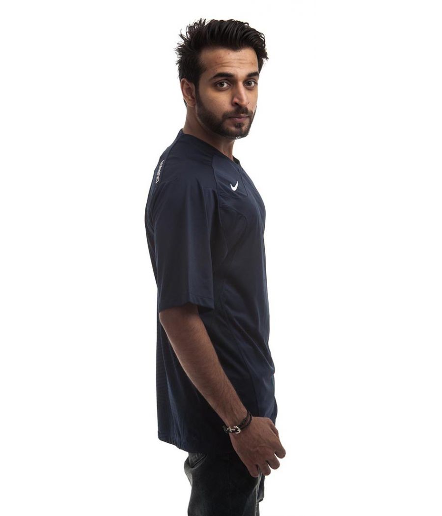 Nike Polycotton Plain Printed Navy Blue & White Half Sleeved Casual T-shirt