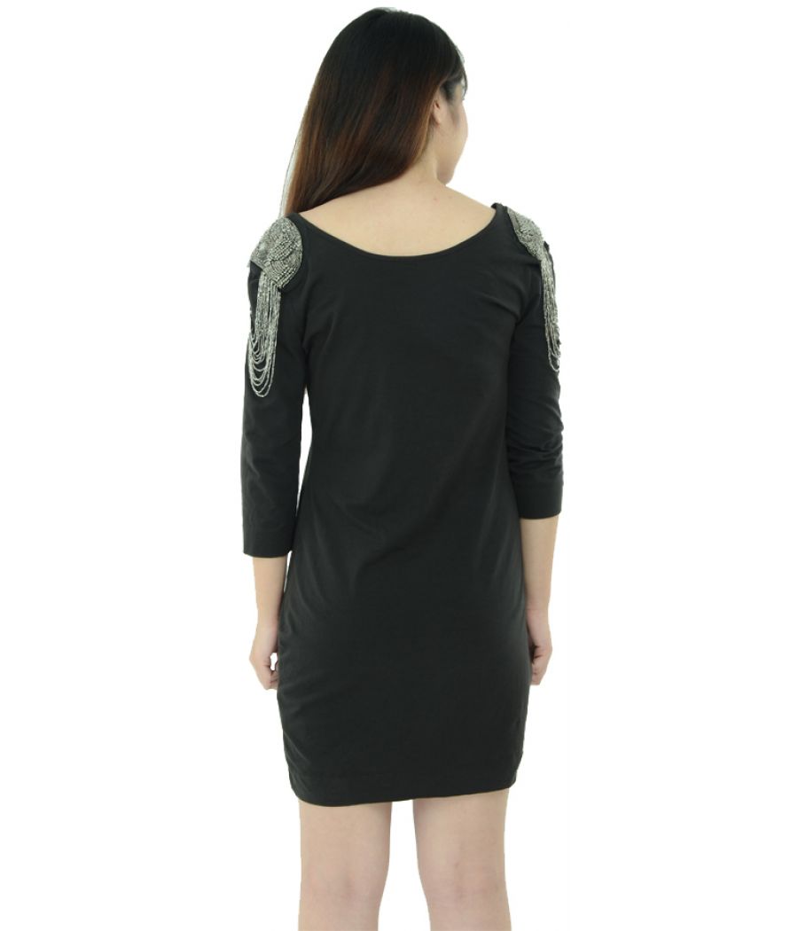 H&M Black Embellished Shoulder Bodycon Dress