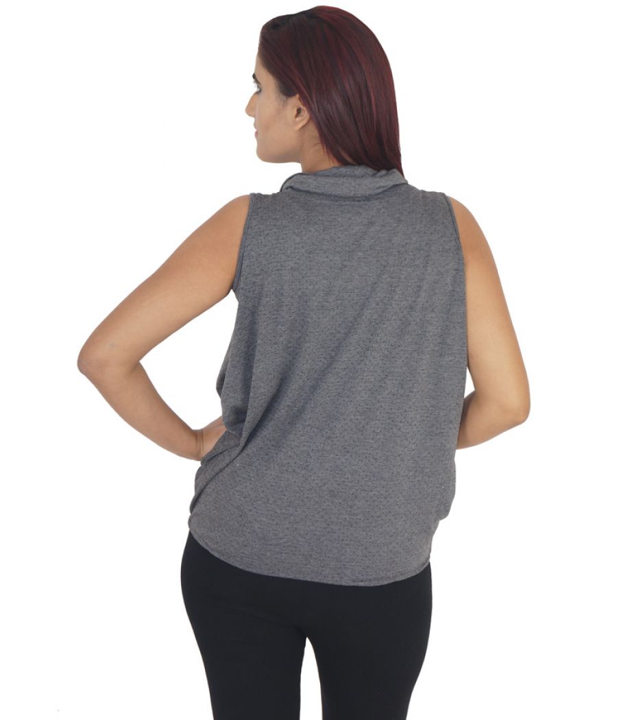 AND Hosiery Grey & Black Cowl Neck Lace Embellished Sleeveless Casual Top 