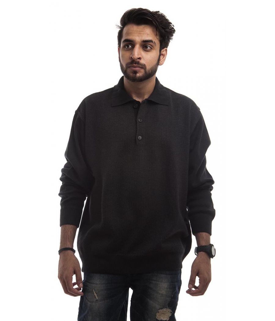 Marks & Spencer Wool Solid Black Full Sleeved Below Waist Sweater  