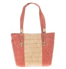 Aliado Faux Leather Pink Zipper Closure Croc Pattern Handbag for Women
