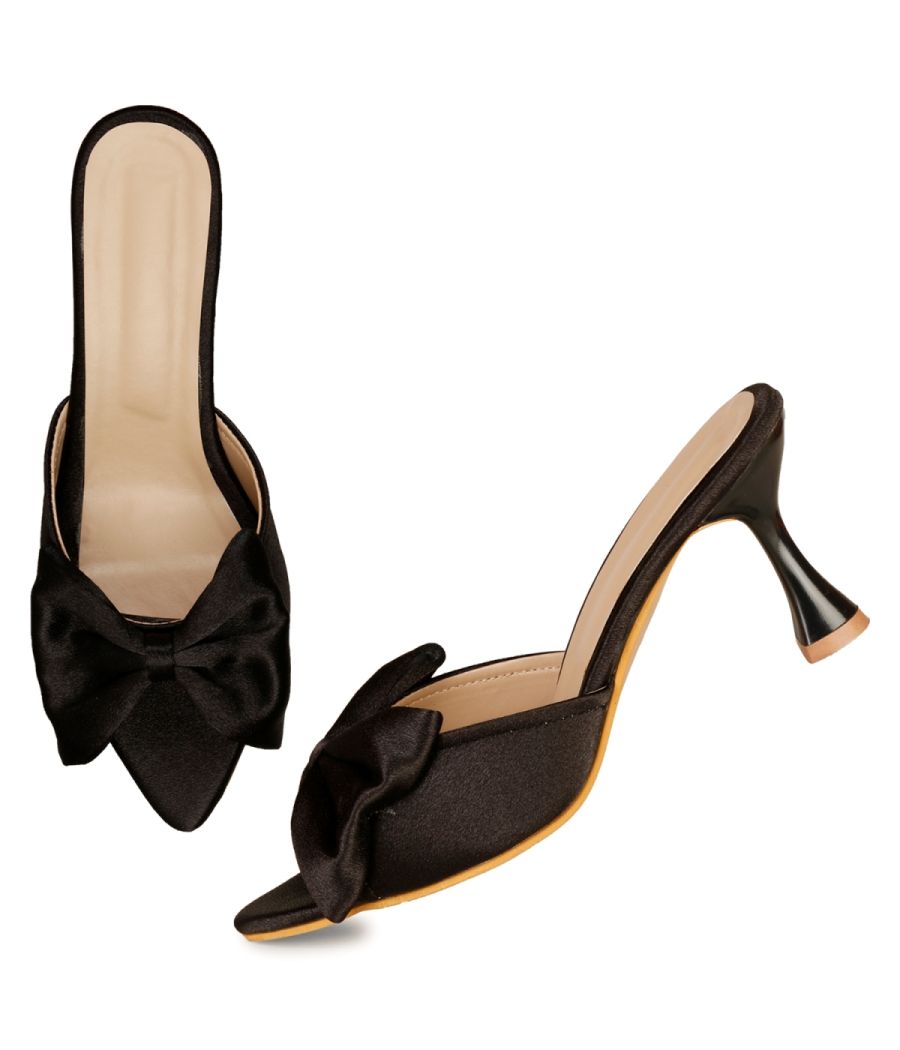 Estatos Velvet Kitten Heels Black Sandals(P28V1075)
