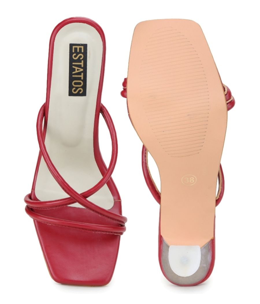 Estatos Kitten Heels Crossed Strap Rust Sandals for Women (P28V104)