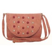 Envie Faux Leather Embellished Peach Magnetic Snap Crossbody Bag