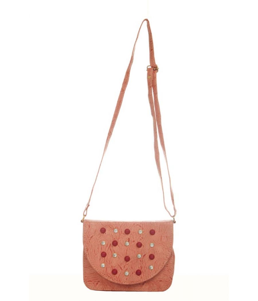 Envie Faux Leather Embellished Peach Magnetic Snap Crossbody Bag