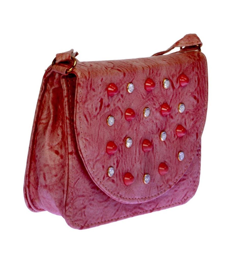 Envie Faux Leather Pink Embellished Magnetic Snap Crossbody Bag 
